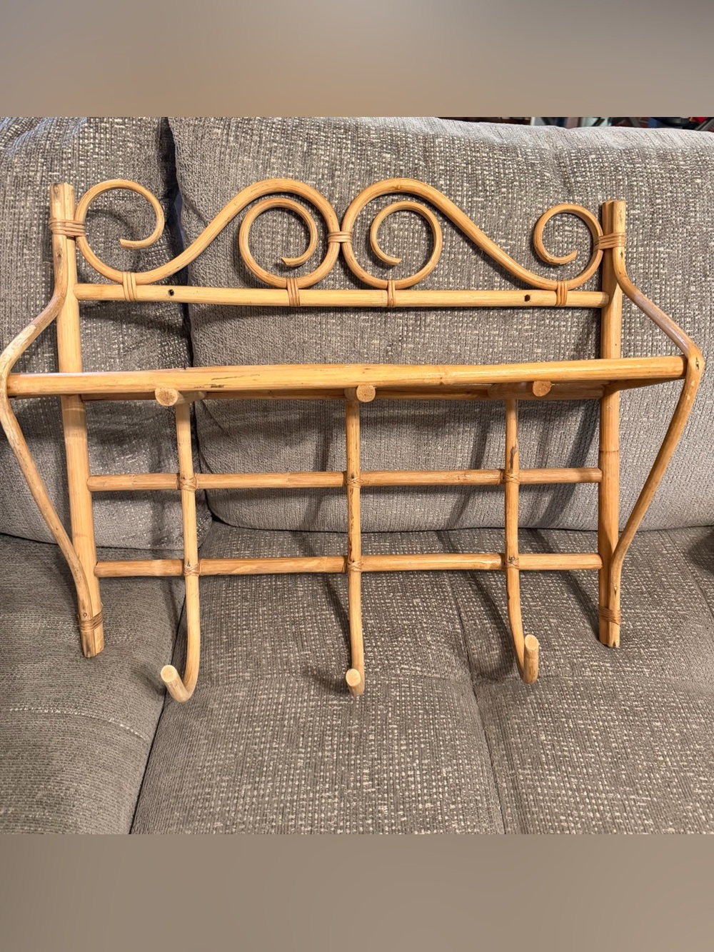 Natural Rattan Wall Hook Rack in Tan